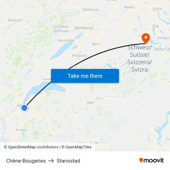 Chêne-Bougeries to Stansstad map