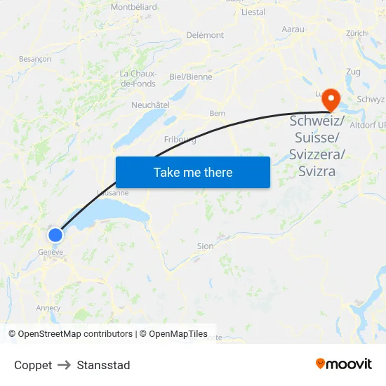 Coppet to Stansstad map