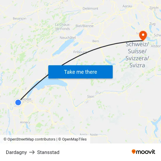 Dardagny to Stansstad map