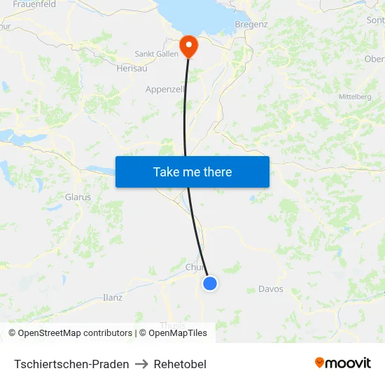 Tschiertschen-Praden to Rehetobel map