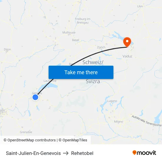 Saint-Julien-En-Genevois to Rehetobel map