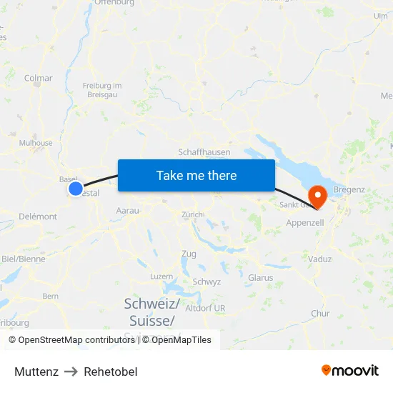 Muttenz to Rehetobel map