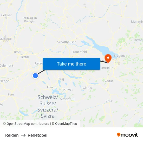 Reiden to Rehetobel map