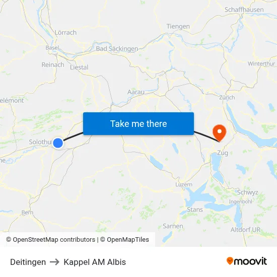 Deitingen to Kappel AM Albis map