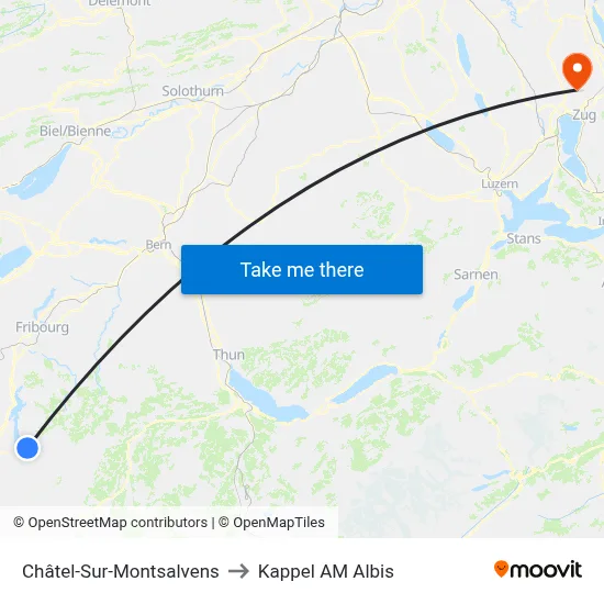 Châtel-Sur-Montsalvens to Kappel AM Albis map