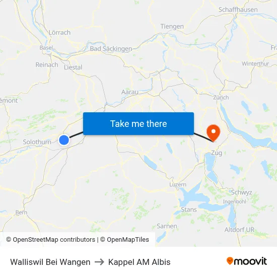 Walliswil Bei Wangen to Kappel AM Albis map
