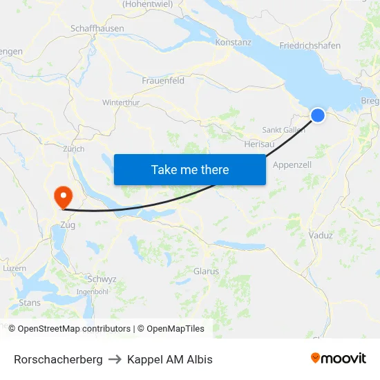 Rorschacherberg to Kappel AM Albis map