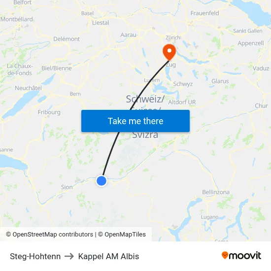Steg-Hohtenn to Kappel AM Albis map
