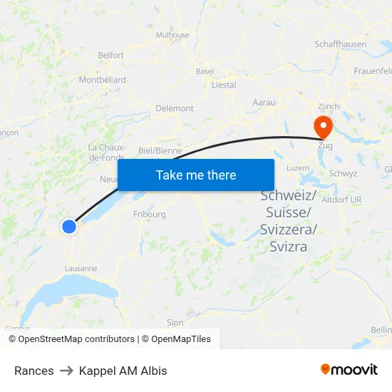 Rances to Kappel AM Albis map