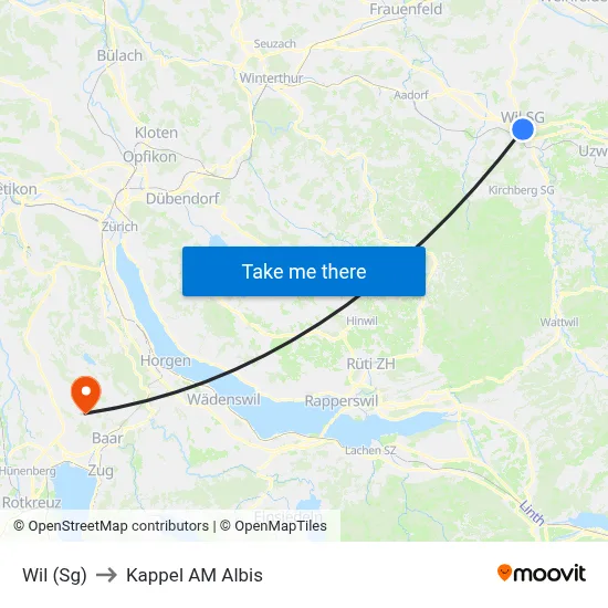 Wil (Sg) to Kappel AM Albis map