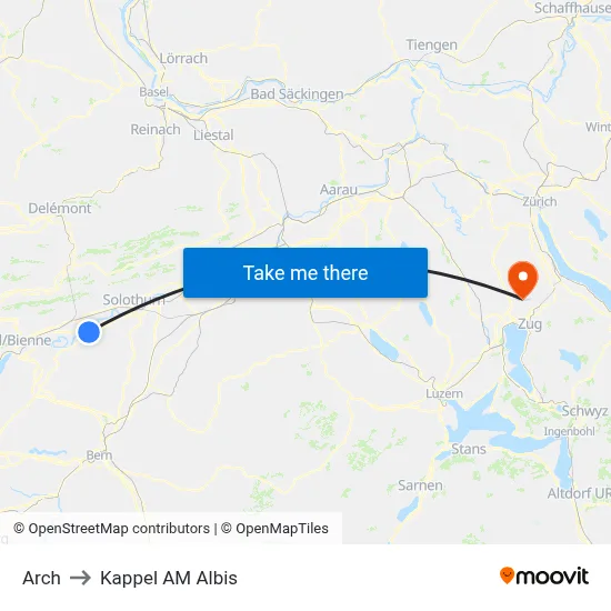 Arch to Kappel AM Albis map