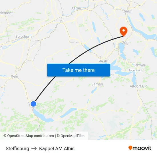 Steffisburg to Kappel AM Albis map