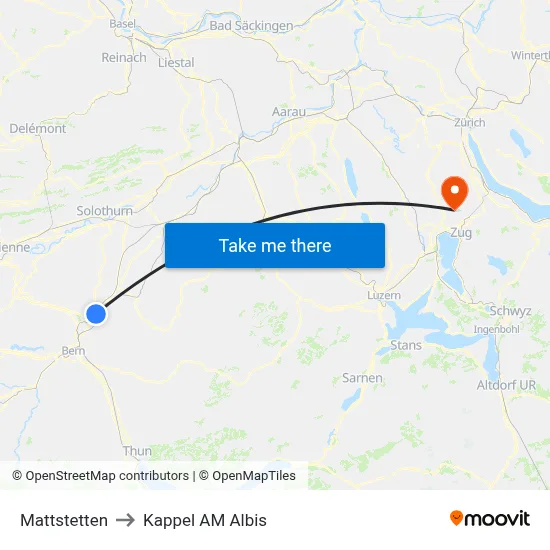 Mattstetten to Kappel AM Albis map