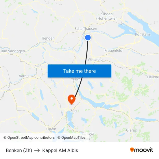 Benken (Zh) to Kappel AM Albis map
