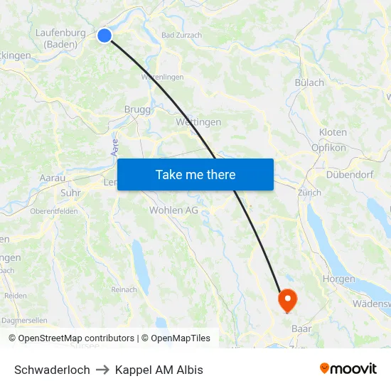 Schwaderloch to Kappel AM Albis map
