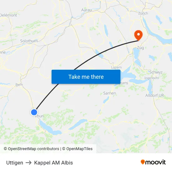 Uttigen to Kappel AM Albis map