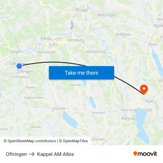 Oftringen to Kappel AM Albis map