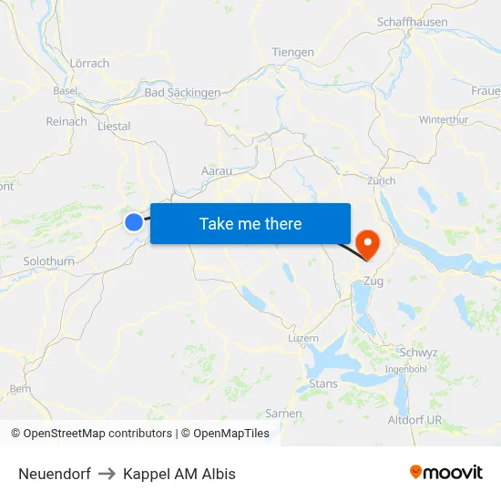 Neuendorf to Kappel AM Albis map