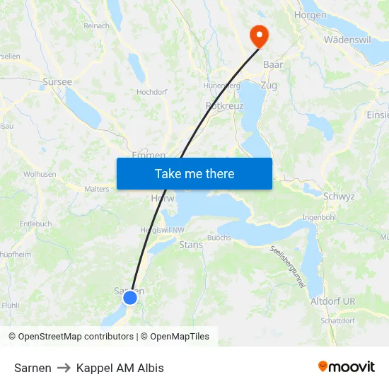 Sarnen to Kappel AM Albis map