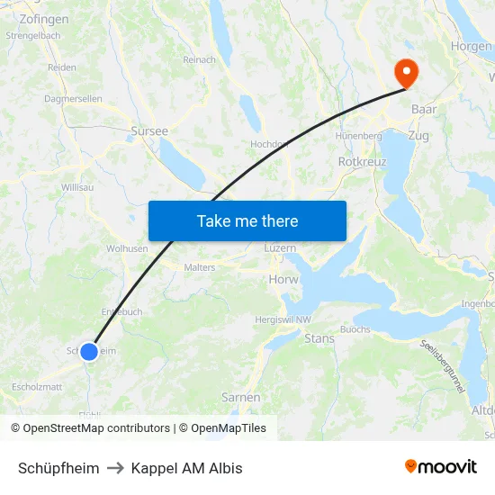 Schüpfheim to Kappel AM Albis map