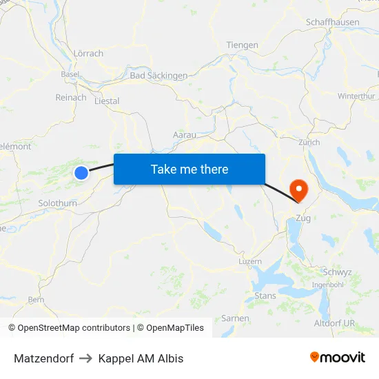 Matzendorf to Kappel AM Albis map