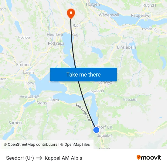 Seedorf (Ur) to Kappel AM Albis map