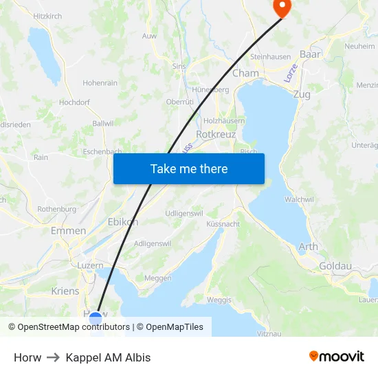 Horw to Kappel AM Albis map