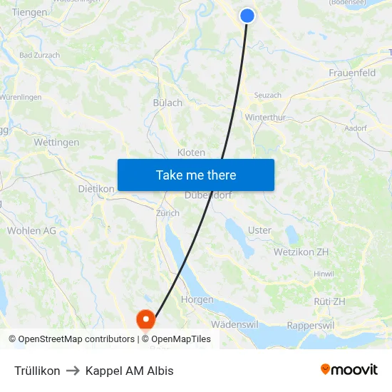 Trüllikon to Kappel AM Albis map