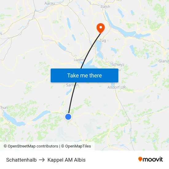 Schattenhalb to Kappel AM Albis map