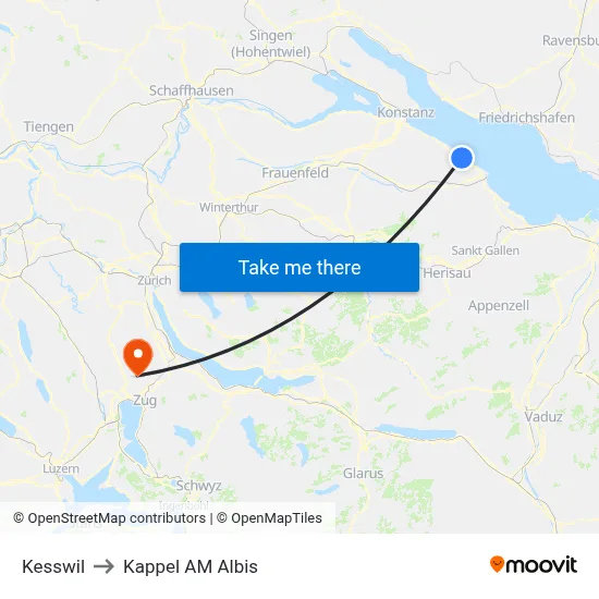 Kesswil to Kappel AM Albis map