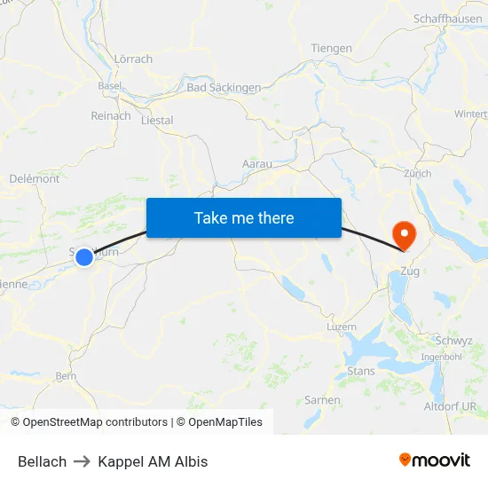 Bellach to Kappel AM Albis map