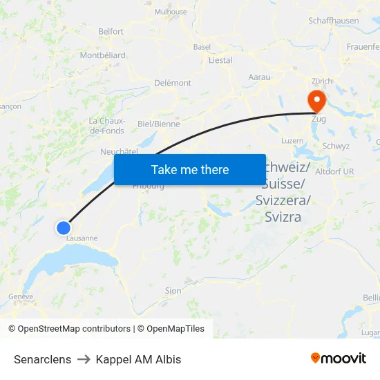 Senarclens to Kappel AM Albis map