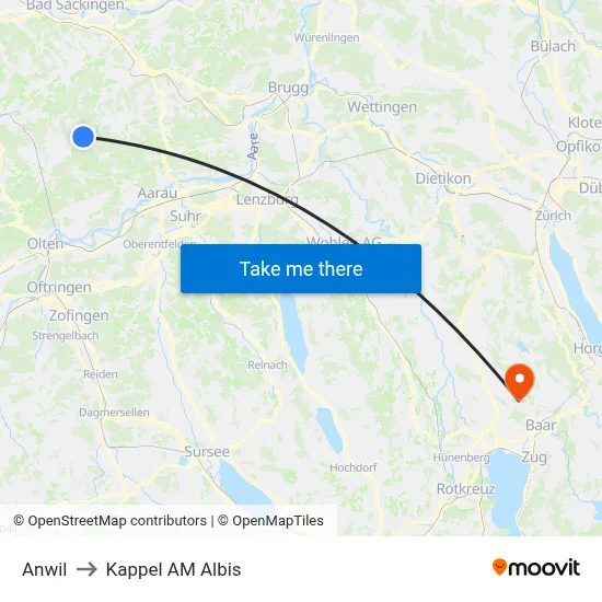 Anwil to Kappel AM Albis map