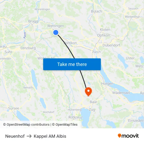 Neuenhof to Kappel AM Albis map