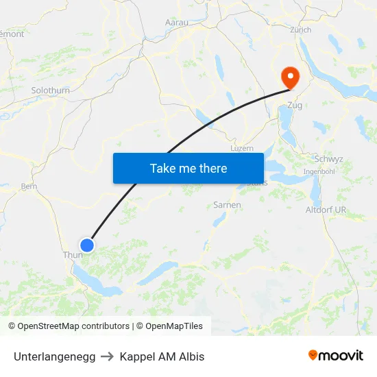 Unterlangenegg to Kappel AM Albis map