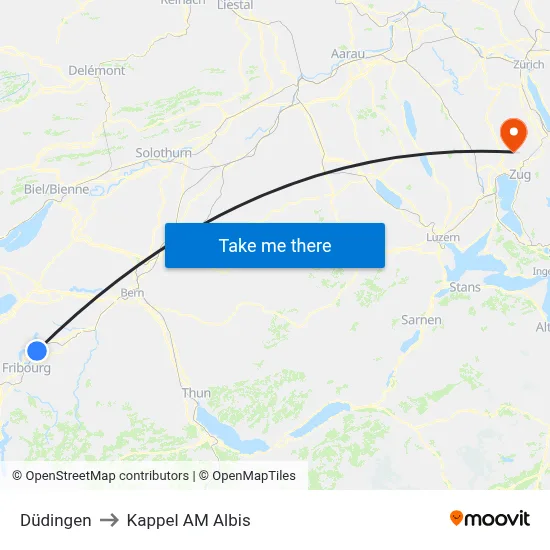 Düdingen to Kappel AM Albis map