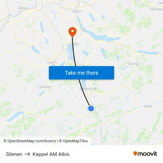 Silenen to Kappel AM Albis map