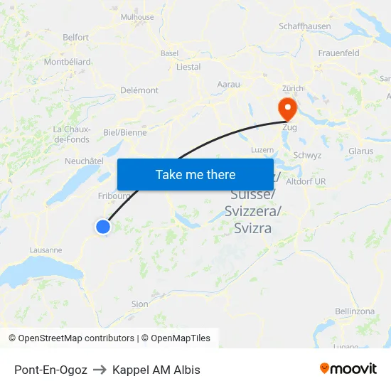 Pont-En-Ogoz to Kappel AM Albis map