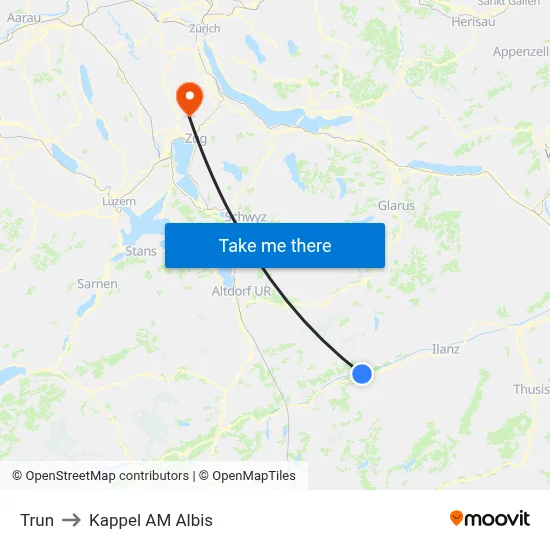 Trun to Kappel AM Albis map