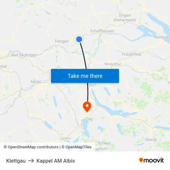 Klettgau to Kappel AM Albis map