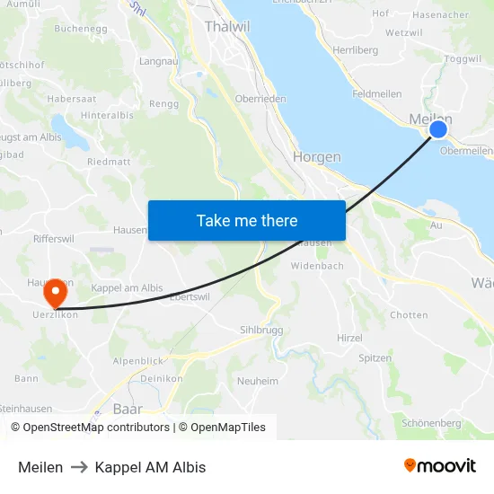 Meilen to Kappel AM Albis map