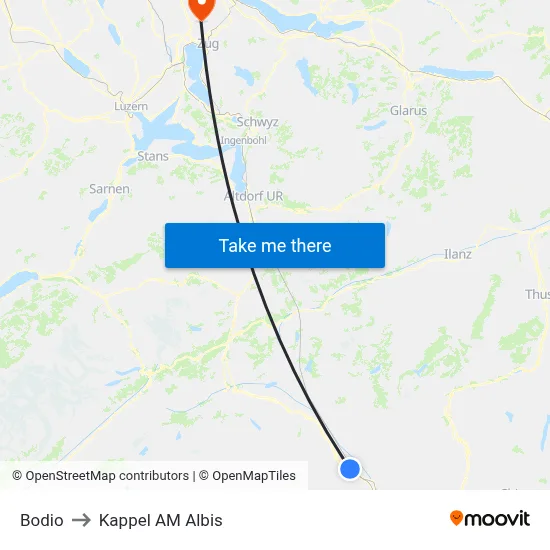 Bodio to Kappel AM Albis map