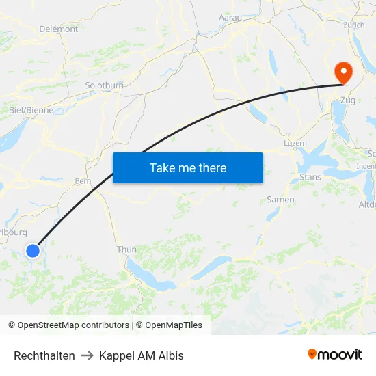 Rechthalten to Kappel AM Albis map