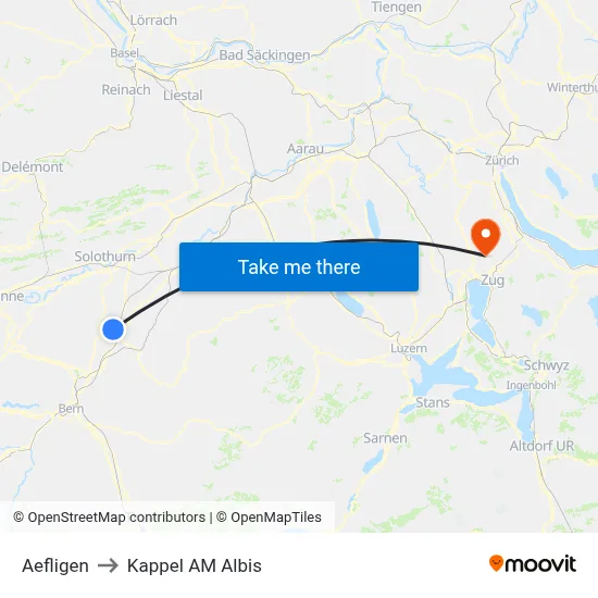 Aefligen to Kappel AM Albis map