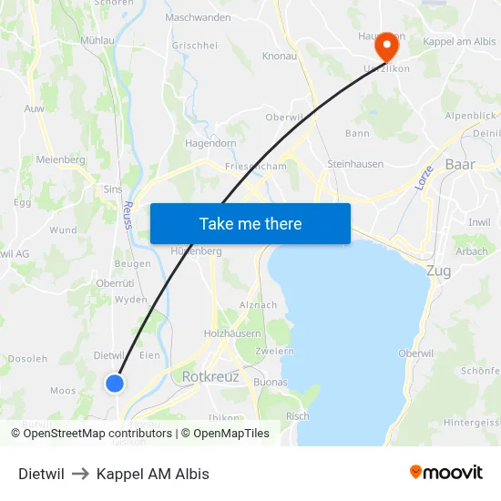 Dietwil to Kappel AM Albis map