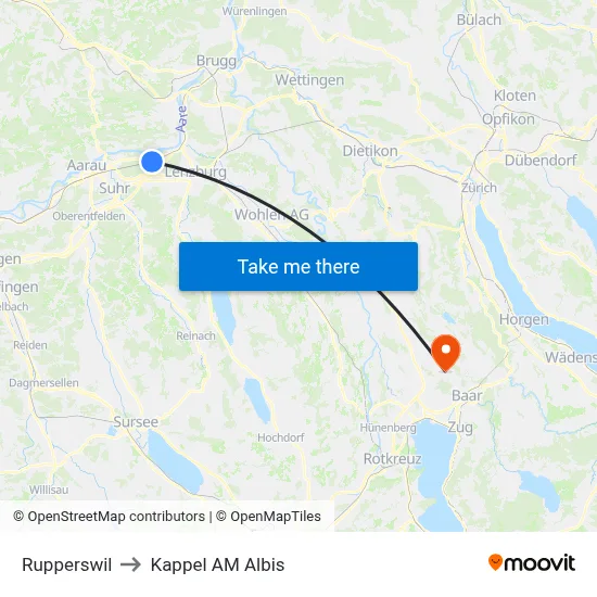 Rupperswil to Kappel AM Albis map