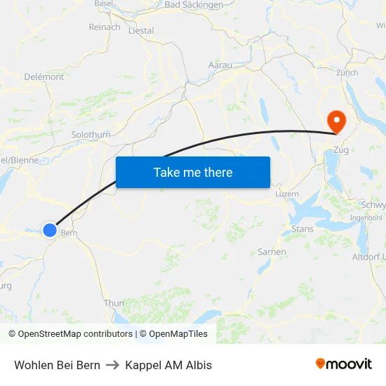 Wohlen Bei Bern to Kappel AM Albis map