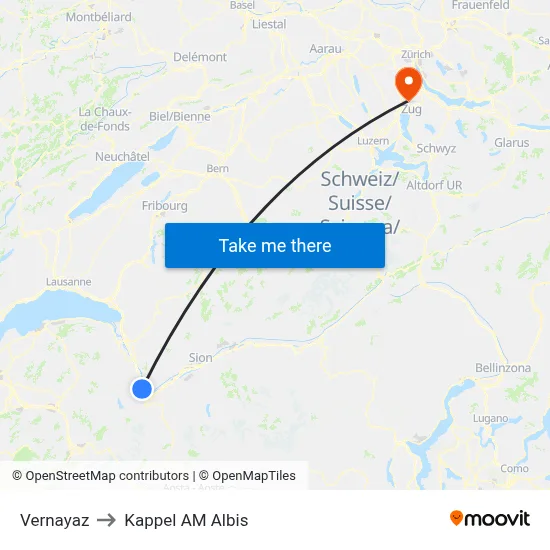 Vernayaz to Kappel AM Albis map