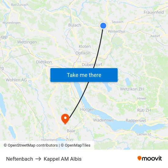 Neftenbach to Kappel AM Albis map