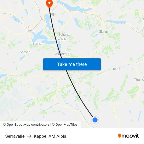 Serravalle to Kappel AM Albis map